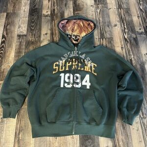 Supreme x Maison Margiela Green Zip Hoodie with Flaming Skull Hood